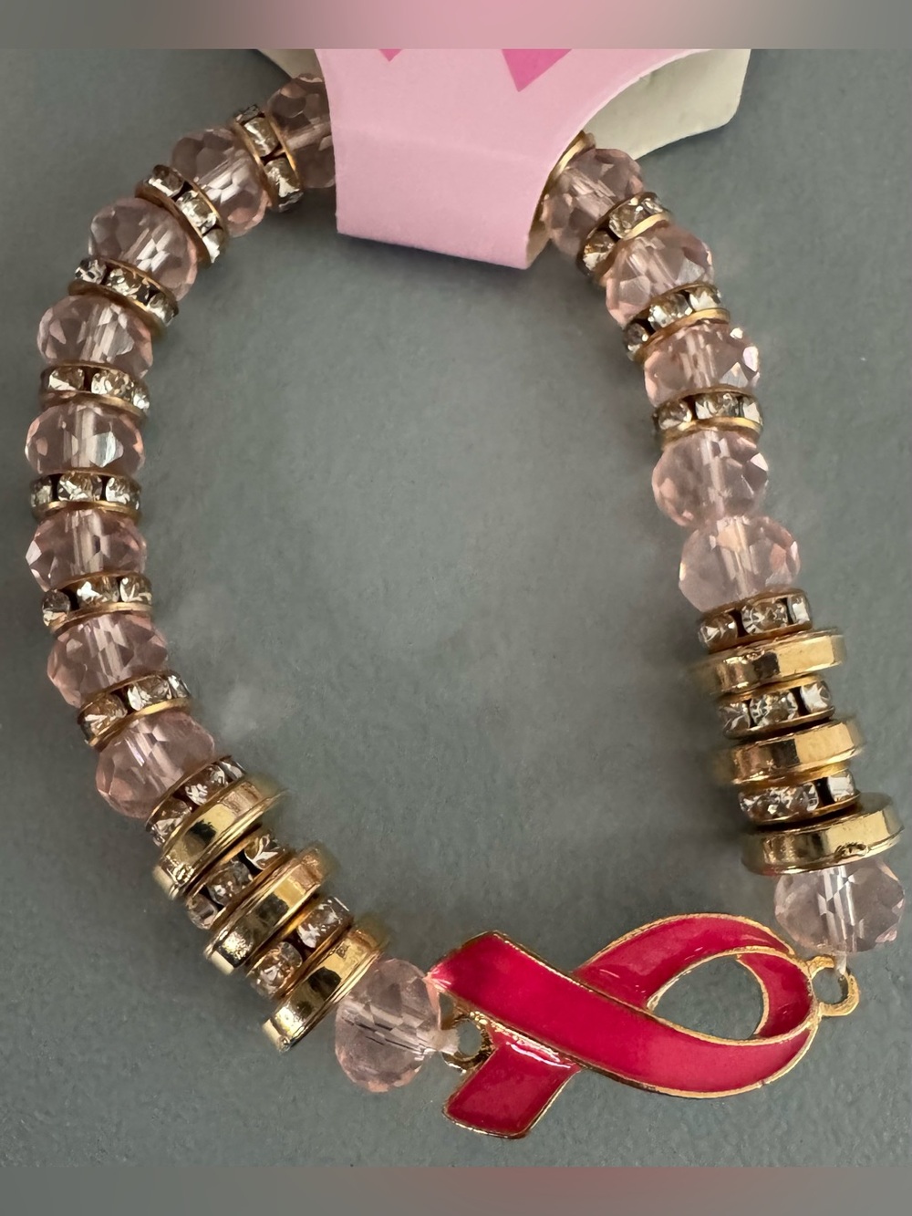 Pink Ribbon Crystal glass bead Stretch Bracelet - Women Jewelry